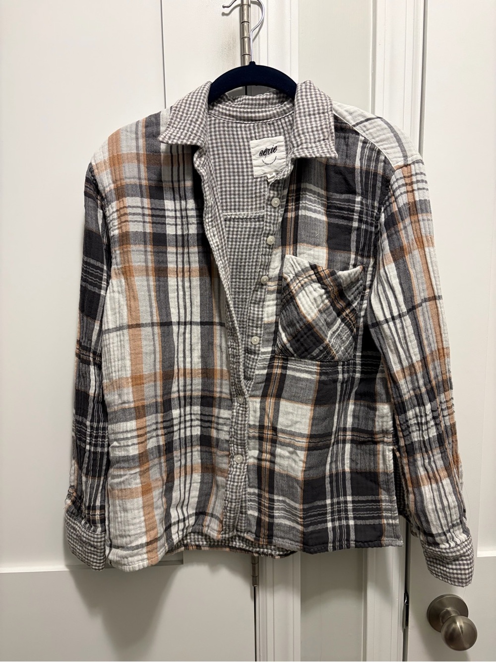 Aerie Plaid Button-Up Flannel - Gray & Brown